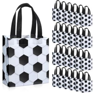 Huhumy 24 Pcs Sports Party Favor Bags Football Basketball Baseball Soccer Treat Goodie Gift Bag with Handles for Party Gift(Soccer)