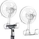 Large Suction Cup Hooks Shower Razor Holder - 2 Pack Heavy Duty Reusable Vacuum Shower Hook, Damage Free Wall Hooks for Bathroom Kitchen Towel Loofah Sponge Key Shaver Bathrobe Wreath (Clear)