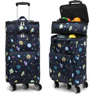 2 in 1 Shopping Cart with Wheels, Grocery, Portable Utility Dolly, Luggage Cart, Foldable Hand Truck with Built-in Removable Waterproof Bag for Shopping, Camping, Travel (Starry Sky)