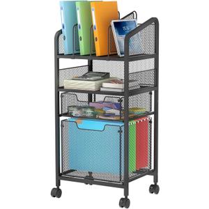 2 Drawer File Cabinet with Adjustable Dividers - 4-Tier Mobile Vertical Filing Cabinet on Lockable Wheels,Hanging File Organizer Cart for Letter-Size,Rolling Utility Cart for Home Office