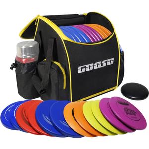 Disc Golf Set with Bag - 12 PCS Flying Disc Golf Discs for Beginner with Putter, Midrange, Driver | Portable Disc Golf Backpack Holds 28+ Discs Free Stand Bag Design for Convenient Use (Yellow)