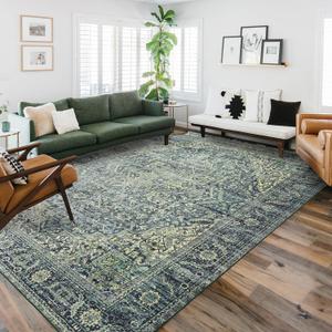 Area Rug 8x10 Dark Green Farmhouse Living Room Rug Vintage Retro Large Carpet 8x10 for Bedroom, Emerald Green