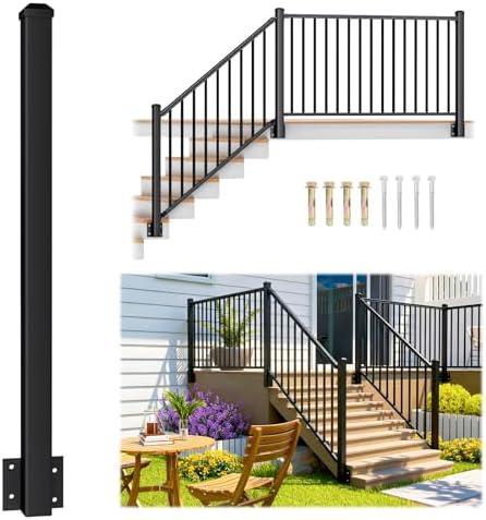 Egadis 1 Pack 2.56 in. x 2.56 in. x 46 in. Aluminum Side Mount Railing Post for 36" Stair or Level Railing Kit, Black Textured Powder-Coat Finish Fascia Mount Post Level Side Post