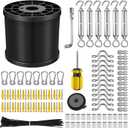 NEREUS String Light Hanging Kit with 250 Ft Vinyl Coated 304 Stainless Steel Cable, String Light Suspension Kit, Guide Wire with Turnbuckles and Hooks for Patio, Backyard Lighting Accessories