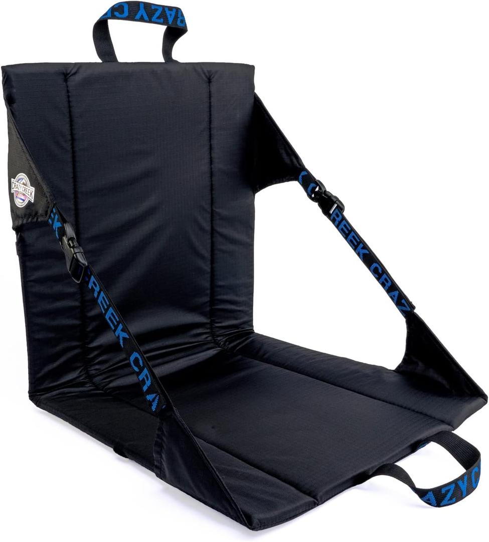 Crazy Creek Original Chair Perfect for Stadium Seats, Camping, Hiking & More, Comfort on All Terrains, Adjustable Straps, Lightweight Design, Water-Resistant (Black W/ Blue)