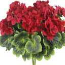 2 Pcs Artificial Geraniums for Outdoor Silk Geranium Flowers Red Artificial Geranium Bush Faux Flowers Geraniums Branch for Garden Patio Grave Cemetary Vase Table Centerpiece Indoor Decor