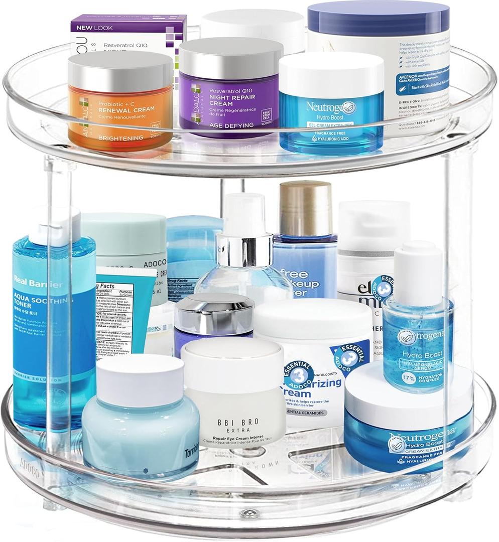2 Tier Lazy Susan, 10.6 Inch Clear Makeup & Skincare Organizer, Bathroom Countertop Perfume Organizer