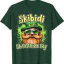 Skibidi St Patt Rizz Day Funny Patricks Meme Boy Tween Teen T-Shirt (Small, Dark Green)