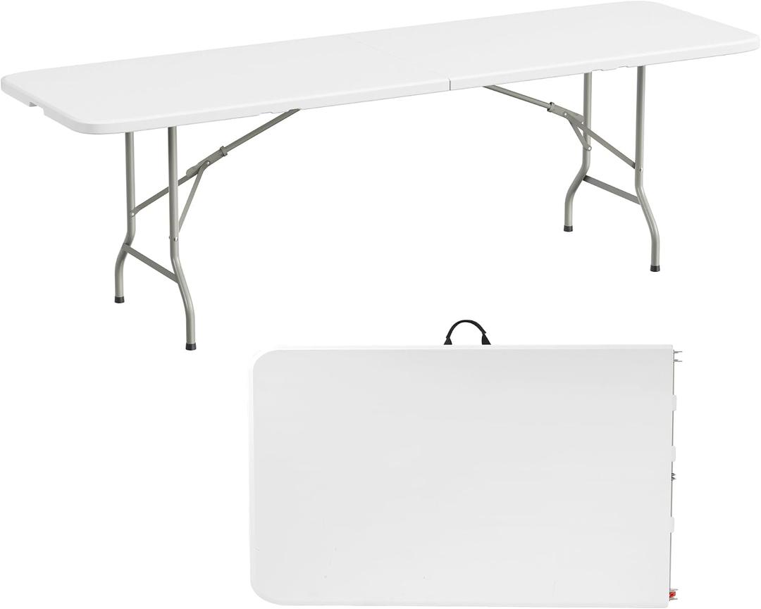 Elevon 8 Feet Heavy Duty Folding Table with Adjustable Height, Fold-in-Half Portable Table for Indoor Outdoor Use - Camping, Picnic, Party, Wedding, Dining, Utility Table