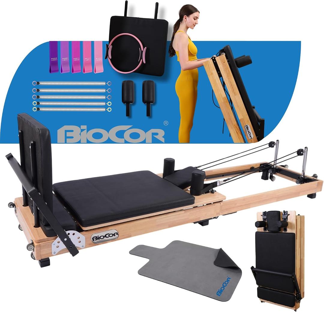 MAX4.0 Pilates Reformer, Wood Pilates Machine with Pilates Ring, Yoga Bands & Jumpboard, High-Resistance Springs, Foldable Pilates Equipment for Home Workouts up to 800 lbs Weight Capacity