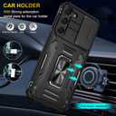 ANGELAS Shockproof Phone Case for Samsung Galaxy S23 - Silicone TPU Bumper with Anti-Fall Protection,Slide Camera Cover & Rotating Ring Kickstand,6.1Inch,Black