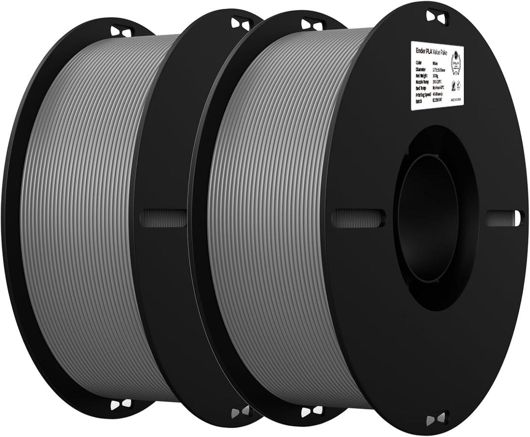 Creality 3D Printer Filament, PLA Filament 1.75mm Bundle for 3D Printing, Ender PLA Filament 3D Printers, No-Tangling, Strong Bonding & Overhang Performance, Accuracy +/- 0.02mm (Grey & Grey 2-Pack)
