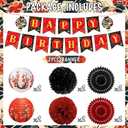 Hibachi Birthday Party Decorations - 14 Pcs Red Black Gold Cherries Blossom Banner Paper Fans Lanterns Honeycomb Balls Pom Poms Set, Japanese Style Happy Birthday Party Supplies for Men Women