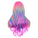 BERON Rainbow Ombre Wigs Long Wavy Wig for Women Colorful Ombre Curly Heat Resistant Synthetic Hair Wigs for Daily Use with Wig Cap