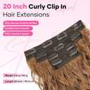 Curly Clip In Hair Extensions, 4PCS 20 Inch Medium Reddish Blonde Extensions Clip Ins, Lace Weft Short Curly Invisible Natural Hairpieces for Women