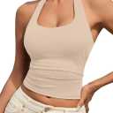 Womens Tank Tops Sexy Halter Neck Going Out Tops Summer 2026 Trendy Backless Workout Shirts Sleeveless Y2k Clothes, Nude, Medium