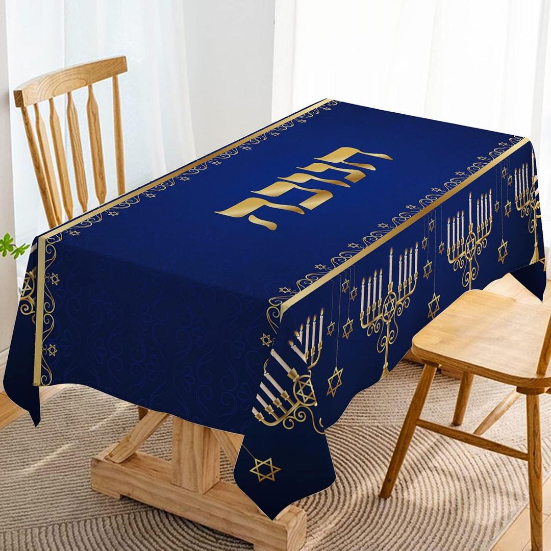 Hafangry Hanukkah Table Cloth Hebrew Jewish Chanukah Menorah Party Decoration Star of David Decor Kitchen Dining Room Home Table Cover-60×84inch