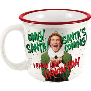Spoontiques Elf Christmas Ceramic Camper Mug, 14oz - Microwave & Dishwasher Safe, for Cold & Hot Beverages - Smiling