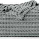 Utopia Bedding Cool Grey 100% Cotton Waffle Blanket 300 GSM [Queen - 90x90 Inch] Soft Lightweight Breathable Bed Blanket for All Season