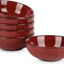 vicrays Ceramic Salad Bowls Set for Kitchen, Serving - 32 Ounce Soup Bowls, Pasta Bowls, Chip Resistant, Dishwasher Microwave Safe, Large, Fluted, Stoneware, Set of 6 (Cherry Red)