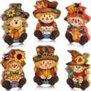 6 Pcs Thanksgiving Scarecrow Decorations Fall Wooden Scarecrow Table Centerpieces Autumn Standing Wooden Block Signs for Home Kitchen Tabletop Thanksgiving Tiered Tray Decor