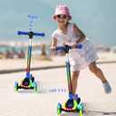 2-in-1 Adjustable Kick Scooter for Kids 3-5 (Suitable 3-12 Years),5-Level Handlebar & Removable Seat, LED Light-Up Wheels, Wide Deck, Foldable Design for Indoor/Outdoor Use - Girls & Boys
