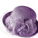 Womens Tea Party Church Baptism Wedding Derby Dressy Hat Organza Derby Hat Bridal Wedding Summer Bucket Bowler Hats Sun Cap Purple 
