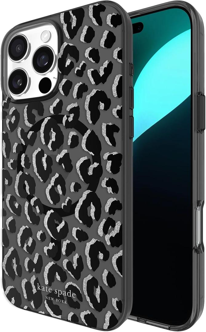 kate spade new york iPhone 16 Pro Max Case - Compatible with MagSafe - Designer Phone Case - City Leopard Black
