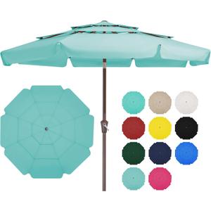 JEAREY 3 Tiers 10 FT Patio Umbrellas Outdoor Table Umbrella with Push Button Market Umbrella 8 Sturdy Ribs UV Protection Waterproof for Garden,Deck,Backyard,Teal