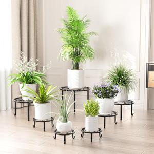 ZUIYIN 7 Pack Metal Plant Stands for Outdoor Indoor, Anti-Rust Iron Flower Pot Stands Outdoor Plant Stands, Indoor Floor Plant Holder Heavy Duty Plant Shelf for Patio, Home Garden Decor Racks(Black)