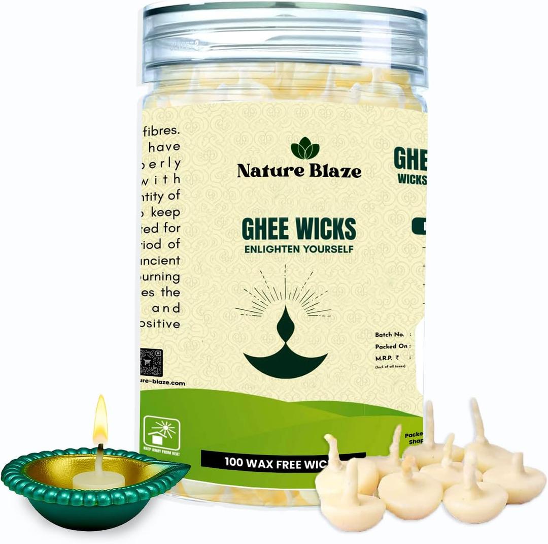 Pure Cow Ghee Lamp (Pack of 100 Pcs) Readymade Ghee Cotton Wicks | Arti Diya for Pooja | Ghee Wicks Batti | Easy Ghee Diya Wicks|Ghee Candles Cow Ghee Wicks |Ghee Jyoti Batti