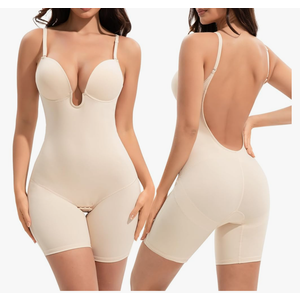 Slimers Backless Shapewear Tummy Control: Low Back Plunge Shapewear Bodysuit - Slimming Built-In Bra Full Body shaper Woman, Size M