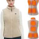 Fuzzy Heated Vest for Women with 16000mAh 7.4V Battery Pack Included, Sherpa Heated Vest Women, Fleece Heating Vests Cycling (X-Small, Khaki)