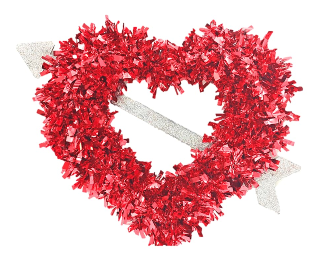 Holiday Home Valentine's Heart Tinsel Wreath with Arrow, Set of 4, Red Color