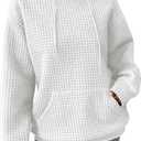 SHEWIN Womens Hoodies Casual Long Sleeve Drawstring Waffle Pullover Tops Loose Hooded Sweatshirt with Pocket (X-Large, B-white)