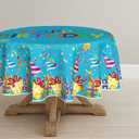 Horaldaily Birthday Tablecloth 70x70 Inch Round, Happy Birthday Ballon Blue Washable Seasonal Table Cover for Party Picnic Dinner Decor