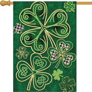 Louise Maelys Welcome St. Patrick's Day Garden Flag 28x40 Double Sided with Tag, Burlap Spring Large Lucky Shamrock Clover Yard Sign Buffalo Plaid Home Outside Outdoor Decor (Multicolor)