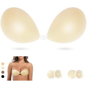 Sticky Bra Push Up, Adhesive Bras,Backless Silicone Bra for Women with Nipple Covers, Size C/D Cup