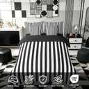Feelyou Black White Striped Comforter Set Full Size 7 Pieces Striped Bedding Set Kids Boys Girls Basic Simple Bed in a Bag with Comforter, Sheets, Pillowcases, Cushion Covers Bedroom Decor