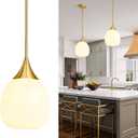 Kitchen Island Pendant Light: Mid Century Brushed Gold Hanging Light Fixtures with Milky Glass Globe - 10 Inch Farmhouse Chandeliers Ceiling Lighting for Dining Room