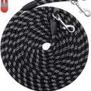 Long Dog Leash for Large Dogs - 16FT/50FT Reflective Rope, Heavy Duty for Training, Walking, Camping (10FT* 3/8 inch, Black)