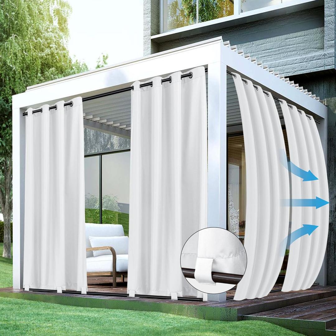 HolidayIdeas Outdoor Curtains for Patio Waterproof 4 Panels-Windproof Weatherproof Privacy Curtains-Grommet Top and Tab Bottom Drape for Gazebo, Porch, Pergola, Cabana, Backyard 54x120 Inch White