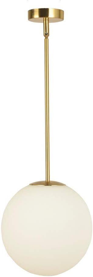 Globe Pendant, Matte White Glass with Brass Finish, One Light Pendant Hanging Modern Light Fixture (25cm/ 10inch Lampshade)
