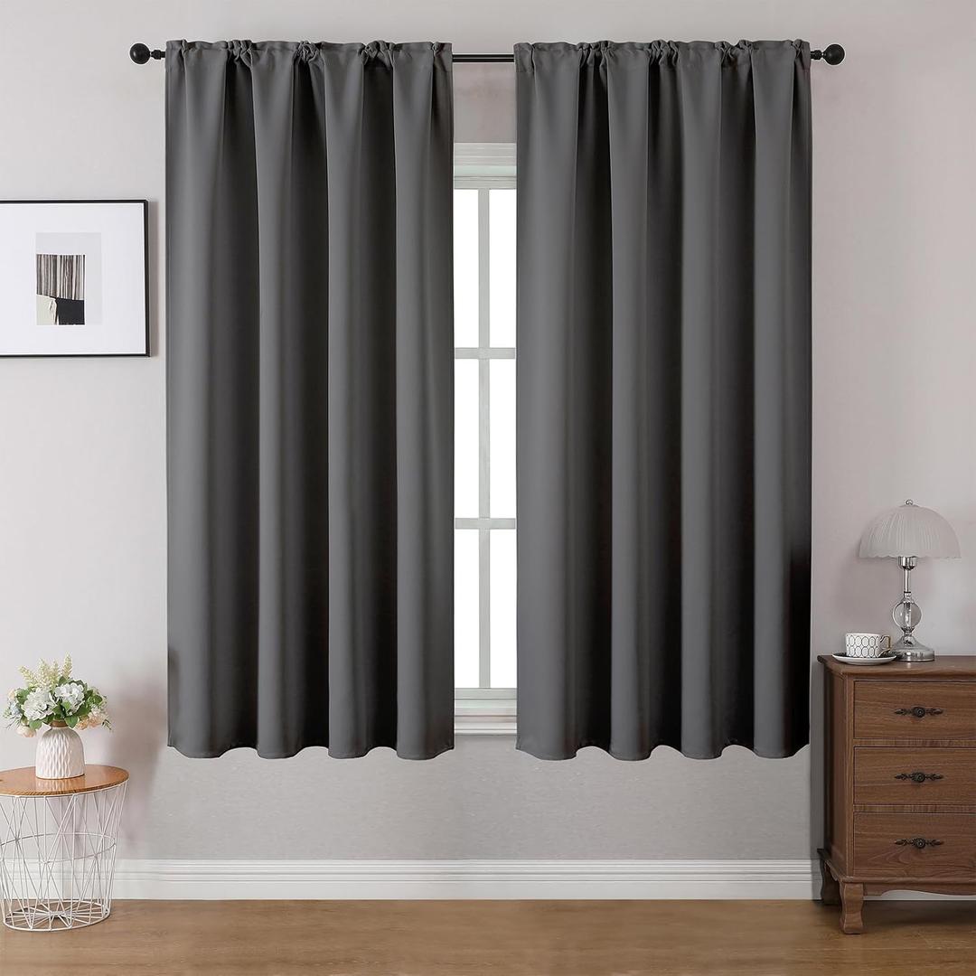 CUCRAF Blackout Curtains 45 inches Long 2 Panels Set for Bedroom, Light Grey Rod Pocket Room Darkening Curtain for Living Room, Thermal Insulated Window Drapes (W 52 x L 45 Inch)