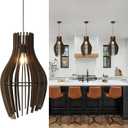 Vintage Wood Pendant Light Fixtures, Modern Farmhouse Walnut Dining Room Chandelier, Mid-Century Ceiling Mount Hanging Light Fixture for Kitchen, Bedroom, Living Room, Foyer, Art Decor, Black (Bottle Shape)