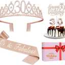 30th Birthday Decorations for Her, Including Sash, Crown/Tiara, Candles, Cake Topper, 30th Birthday Gifts for Her