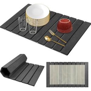 Large Diatomaceous Stone Drying Mat for Kitchen Counter, Quick Dry Collapsible Drying Mat , Absorbent Bath Mat for Kitchen Dishes Cups Bottles Bathroom Any Countertop, 24 In x 16 In, Dark Gray