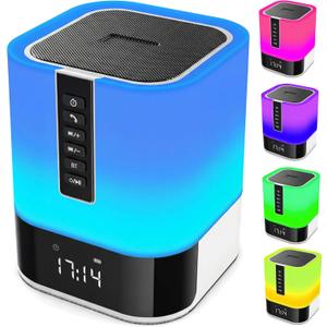 Hetyre Night Light Bluetooth Speaker, 5 in 1 Touch Control Bedside Lamp Dimmable Multi-Color Changing, Bedroom Alarm Clock, Best Birthday Gift Ideas for 10 11 12 13 14 Year Old Teenage Girls/Boys