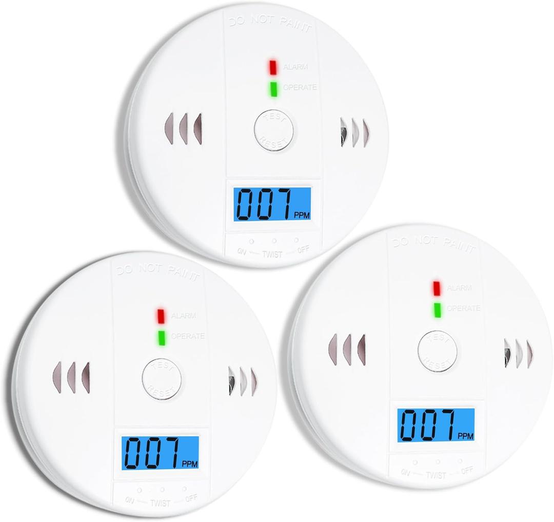 3 Pack Carbon Monoxide Detectors, co Detector, Carbon Monoxide Alarm Detector Battery Powered with LCD Display, Carbon Monoxide Detector, UL2034 Standards, for Home
