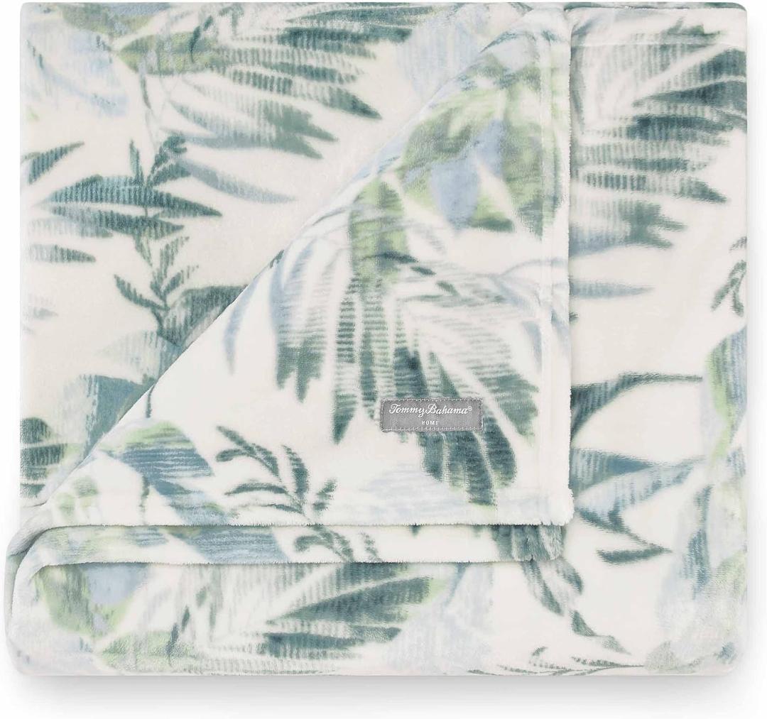 Tommy Bahama - Throw Blanket, Plush Fleece Bedding, Tropical Bedding Set for Bed or Couch (Wallpaper Leaves Green, 50" x 70")